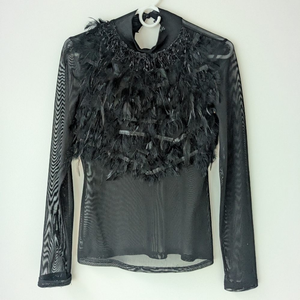 Black Feathered Mesh Top